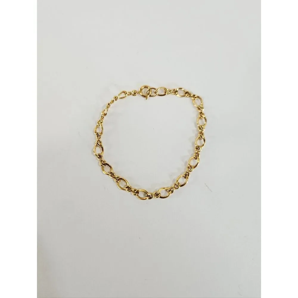 Vintage 12K Gold Filled Signed Polished Infinity Figaro Chain Link Bracelet 7